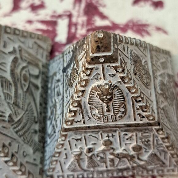 Set of 2 Stone *faux* Egyptian Pyramid Statues for Decor Gold/White Color - Picture 6 of 11